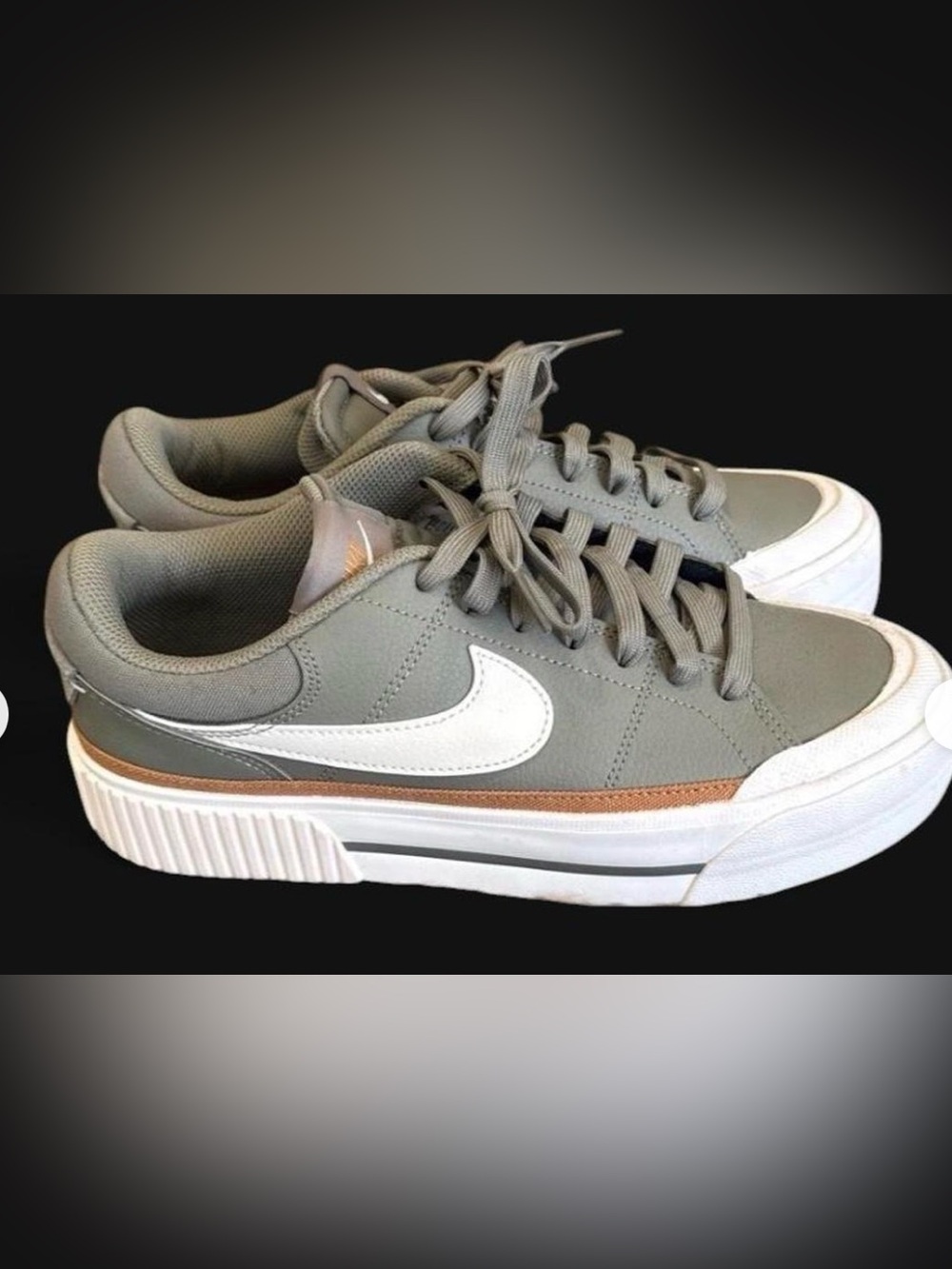 New in Box Nike Women’s Grey Sneakers with White Swoosh and Copper Trim